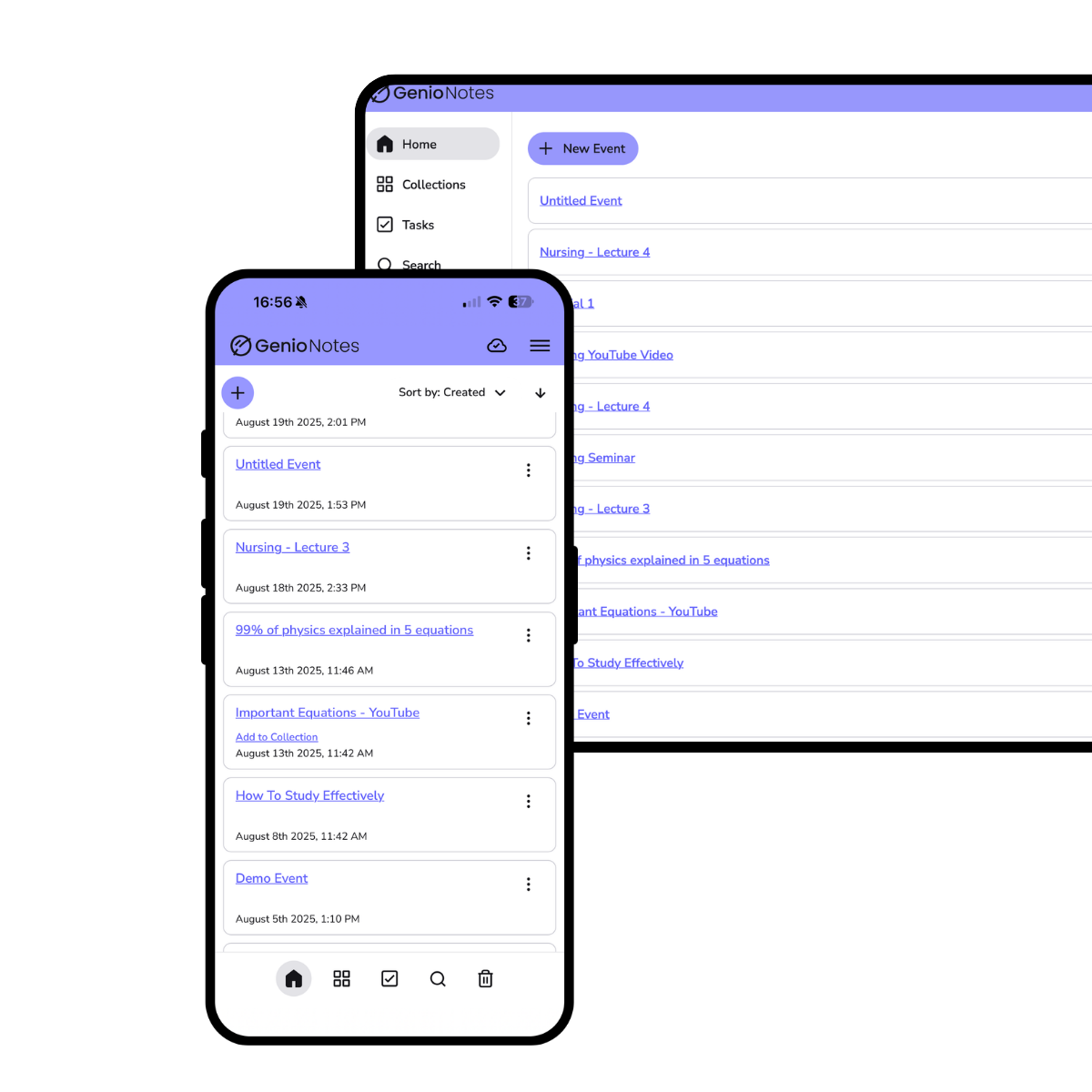 Genio mobile vs app homepage - transparent