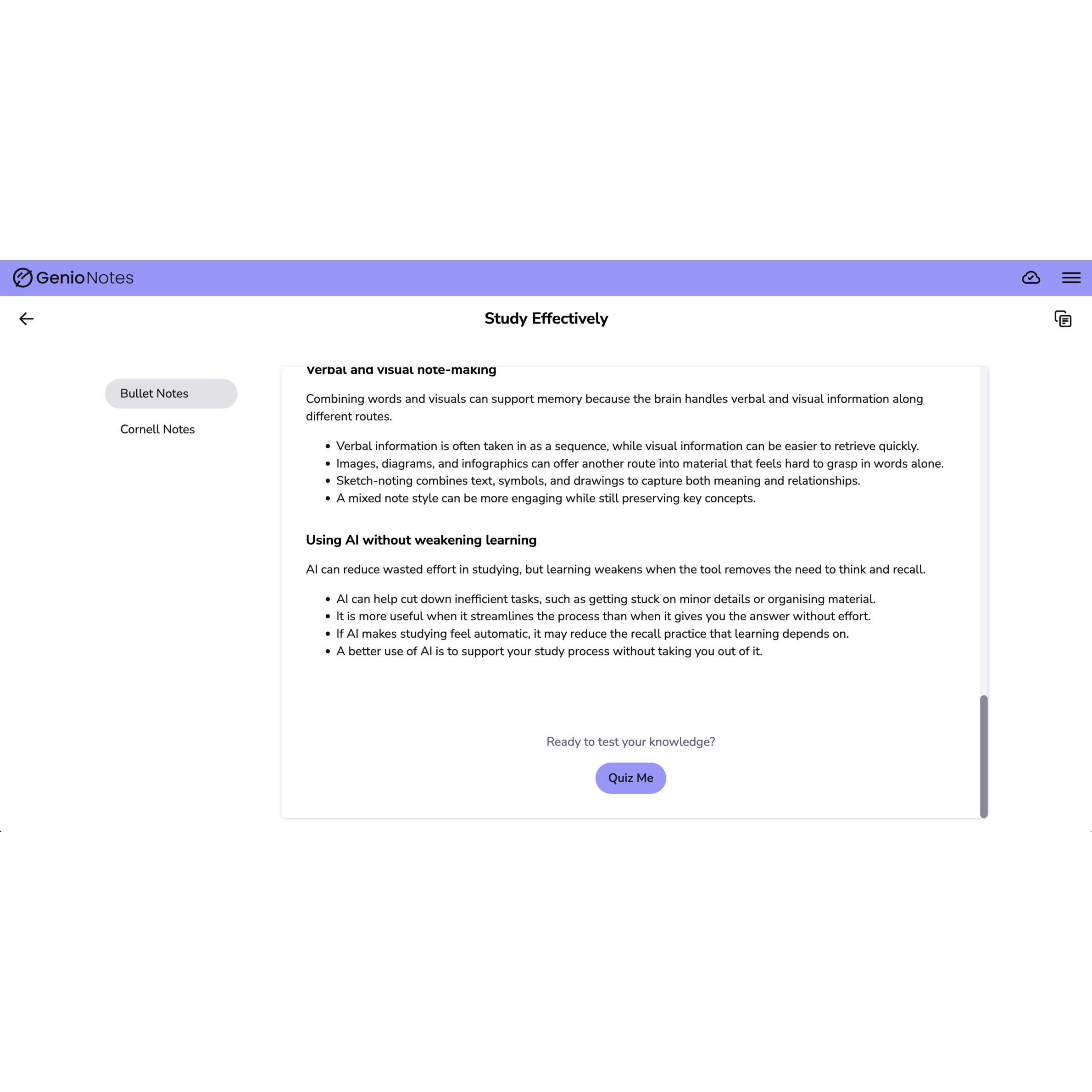 Provided Study Notes screen image showing comprehensive notes output