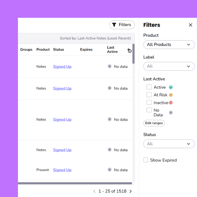 genio admin - custom last active filters