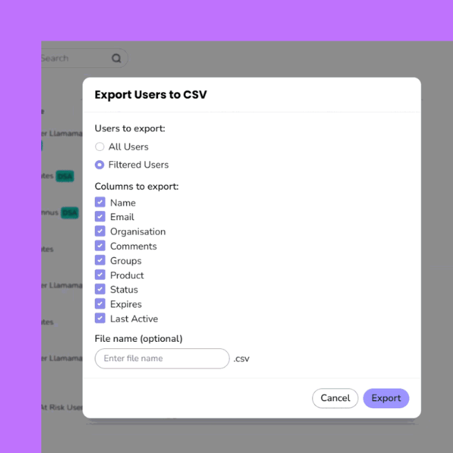 genio admin - export filtered lists